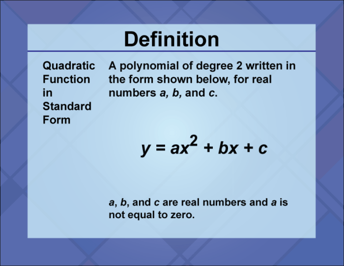 Quadratic functions standard form assignment